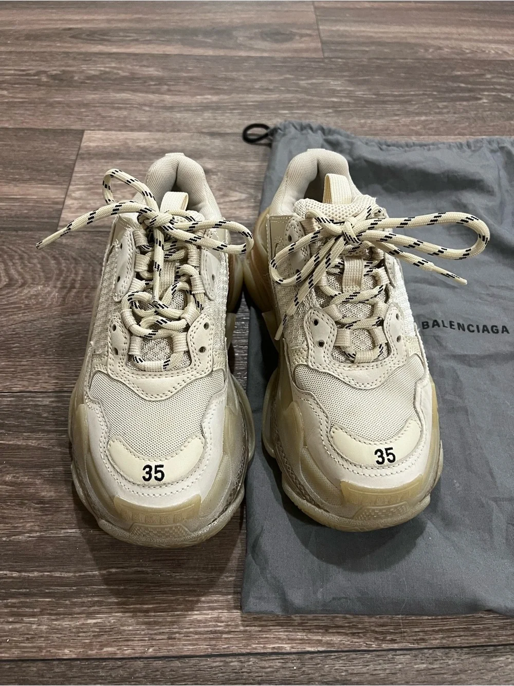 BALENCIAGA Cream Beige Triple S Clear Sole Sneakers size EUR 35 or US 5.5